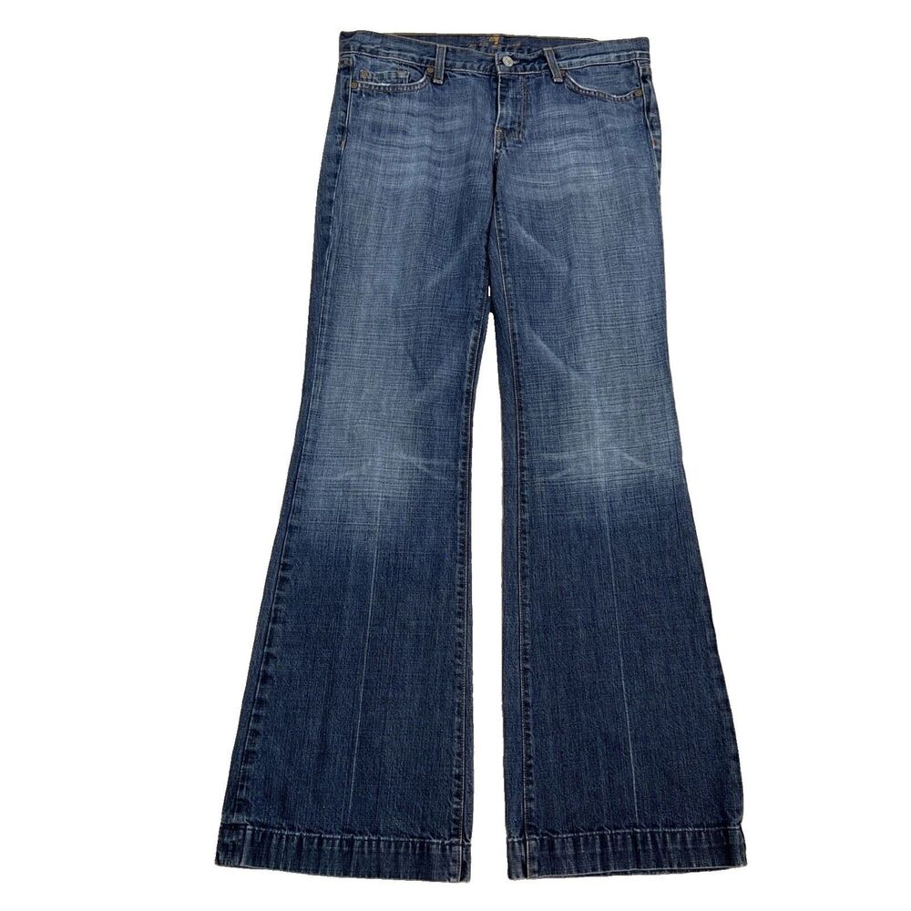 7 for all mankind DOJO womens 30 blue Denim stretch Flare embroidered Jeans Read